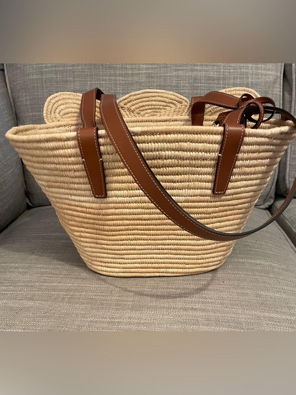 Celine Classic Panier Braided Triomphe in Raffia and Calfskin with dust bag - Picture 5 of 16